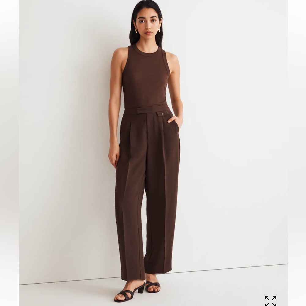 Madewell The Rosedale High-Rise Straight Pant in Crepe Coffee Brown Trousers